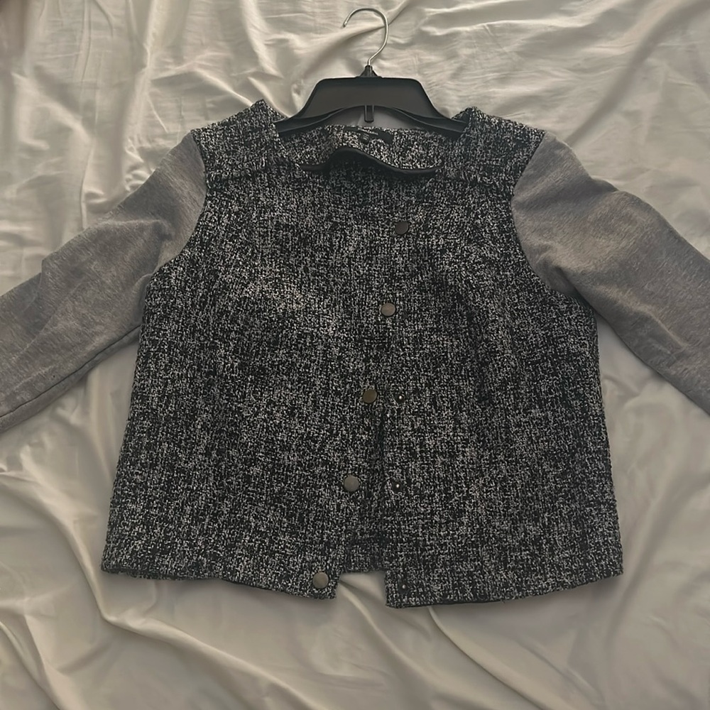 Lightweight tweed knit jacket asymmetrical coat jacket cardigan sweater mixed